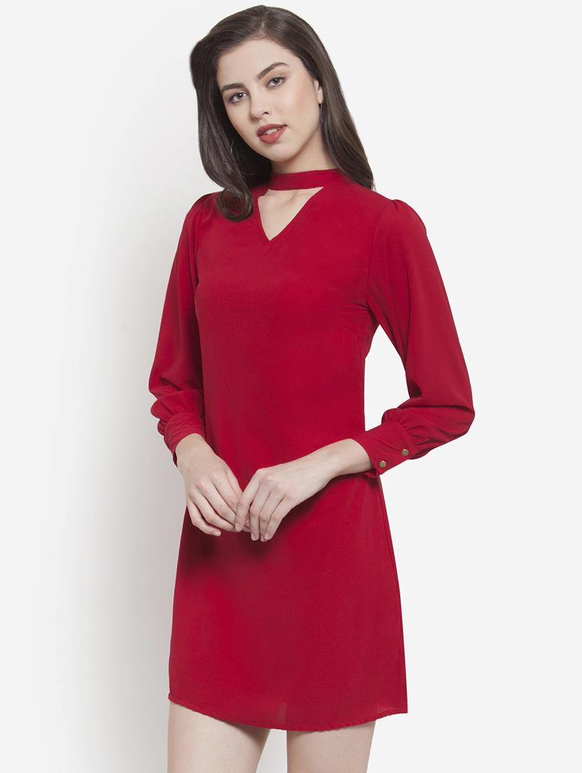 choker neck solid shift dress - 16641817 - Zoom Image - 2