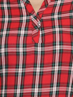 mandarin neck checkered plus top - 16642836 - Standard Image - 5