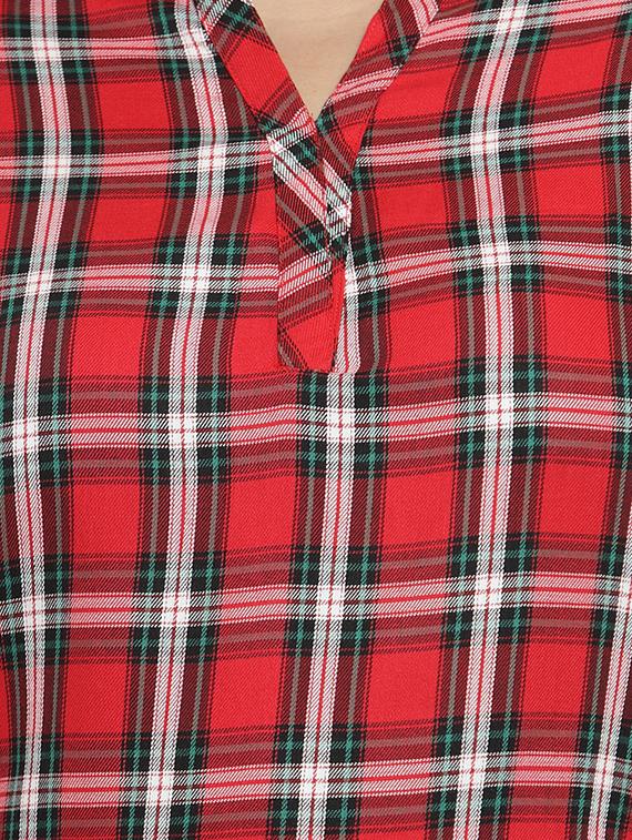 mandarin neck checkered plus top - 16642836 - Zoom Image - 5