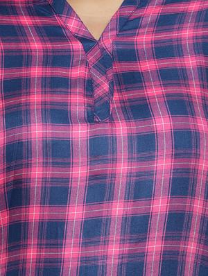 mandarin neck checkered plus top - 16642838 - Standard Image - 5