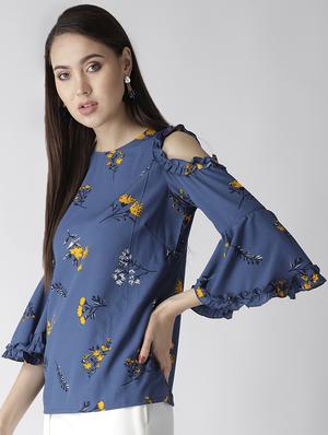 cold shoulder ruffle detail floral top - 16642845 - Standard Image - 2