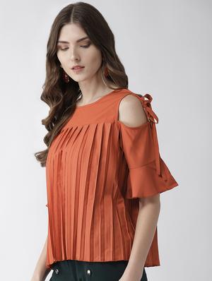 cold shoulder pleated top - 16642849 - Standard Image - 2
