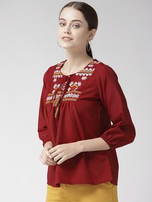 tassel tie up embroidered top - 16642877 - Standard Image - 2