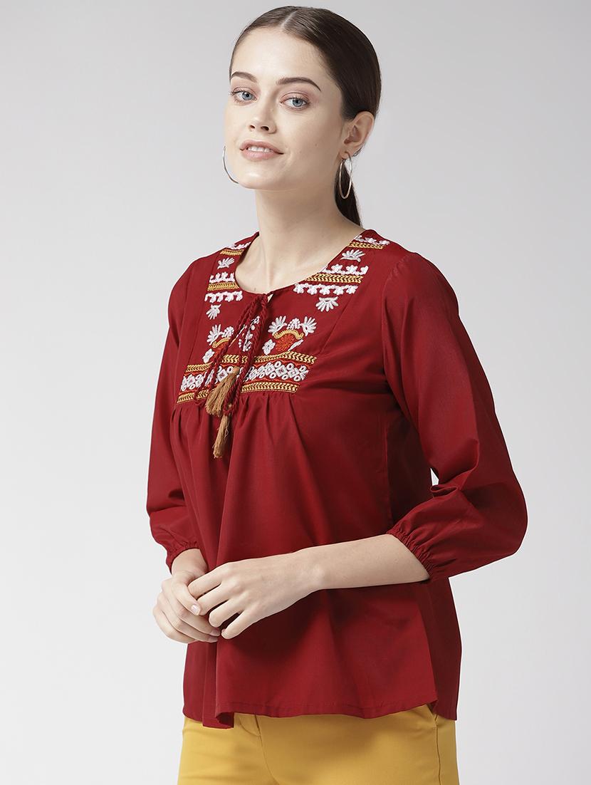tassel tie up embroidered top - 16642877 - Zoom Image - 2
