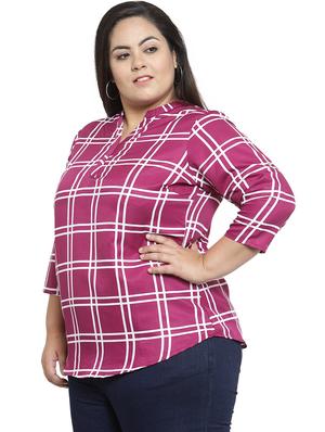 mandarin neck checkered top - 16642908 - Standard Image - 2