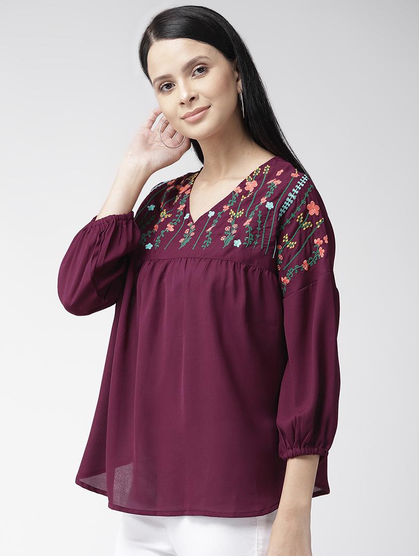 drop shoulder embroidered top - 16642909 - Zoom Image - 2