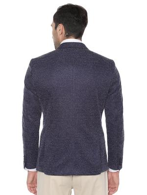 navy blue self design single breasted casual blazer - 16643072 - Standard Image - 2