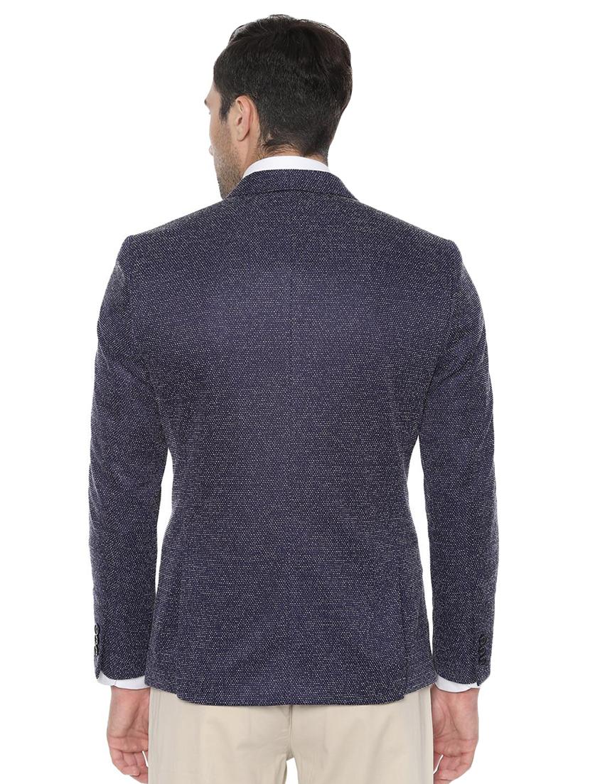 navy blue self design single breasted casual blazer - 16643072 - Zoom Image - 2