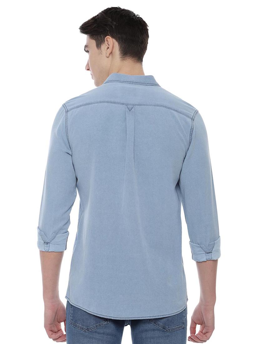blue solid casual shirt - 16643106 - Zoom Image - 2
