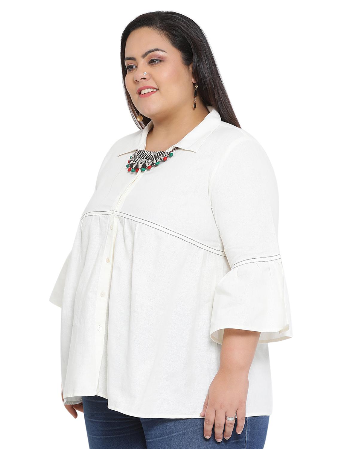 bell sleeved solid tunic with neck piece - 16643523 - Zoom Image - 2