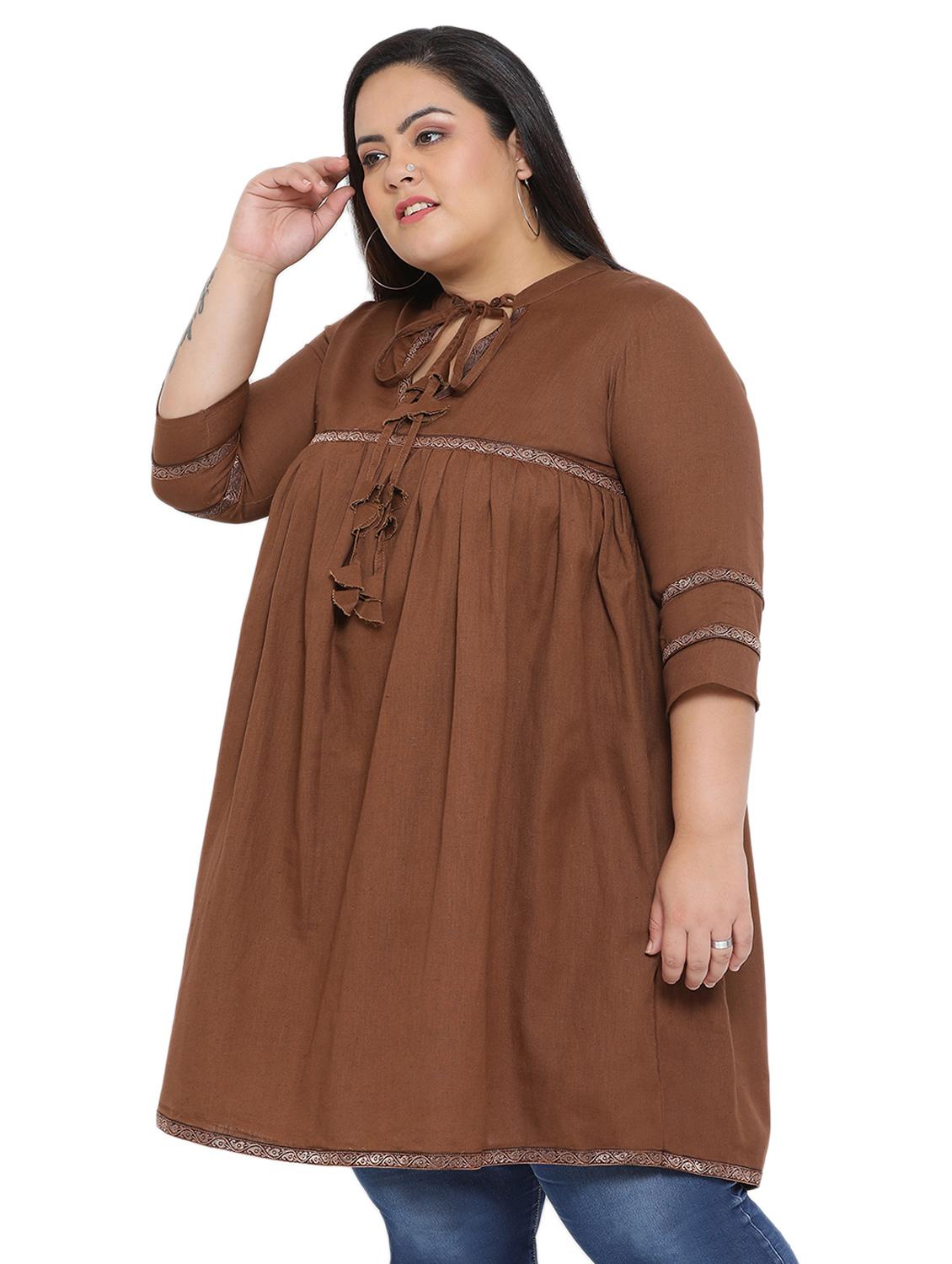 tie up neck lace insert tunic - 16643528 - Zoom Image - 2