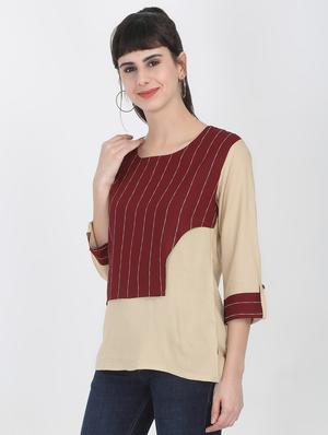 round neck color block striped top - 16643710 - Standard Image - 2