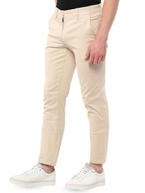beige solid chinos - 16643825 - Standard Image - 2