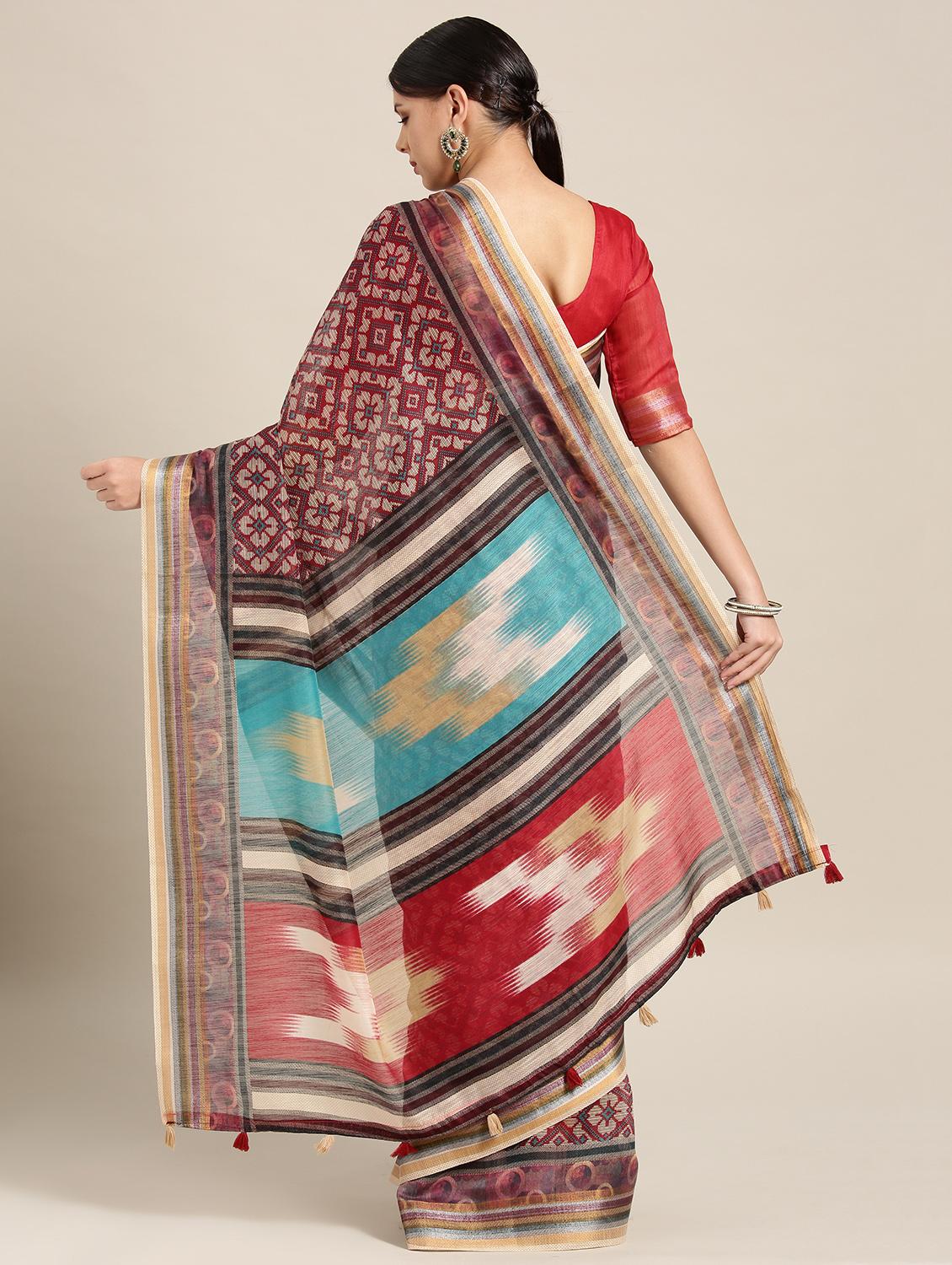 printed woven saree with blouse - 16643862 - Zoom Image - 2