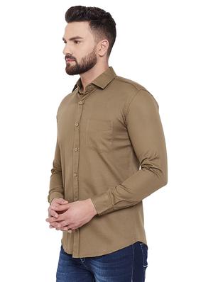 brown solid casual shirt - 16643976 - Standard Image - 2