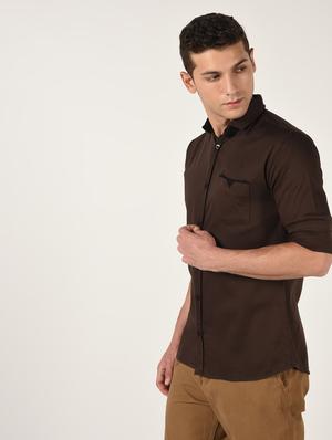 brown solid casual shirt - 16644656 - Standard Image - 2