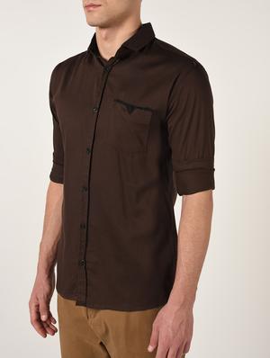 brown solid casual shirt - 16644656 - Standard Image - 5