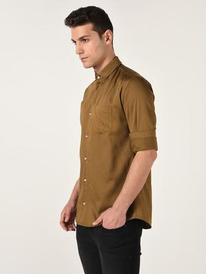 brown solid casual shirt - 16644702 - Standard Image - 2