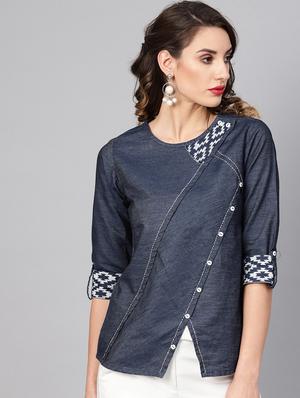 button detail denim top - 16645021 - Standard Image - 2