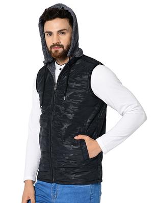navy blue printed reversible quilted jacket - 16645380 - Standard Image - 2