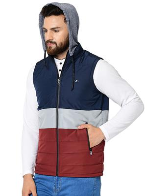 navy blue color block reversible quilted jacket - 16645382 - Standard Image - 2