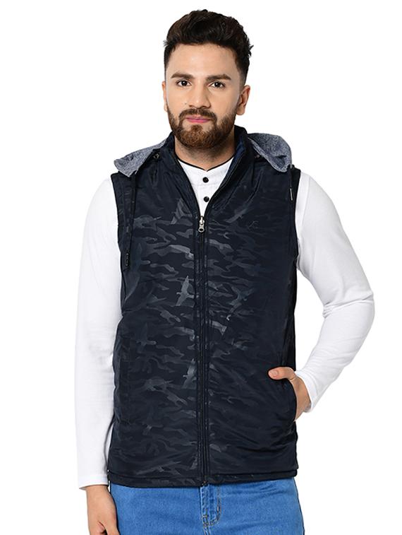 navy blue color block reversible quilted jacket - 16645382 - Zoom Image - 5
