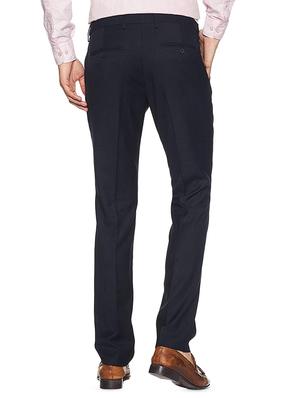 navy blue solid flat front formal trouser - 16645387 - Standard Image - 2