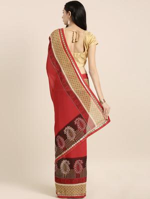 paisley printed saree with blouse - 16645630 - Standard Image - 2
