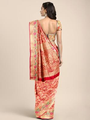 self-deign banarasi saree with blouse - 16645640 - Standard Image - 2