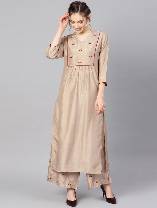 zari embroidered kurta with palazzo set - 16645739 - Standard Image - 1