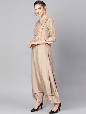 zari embroidered kurta with palazzo set - 16645739 - Standard Image - 2