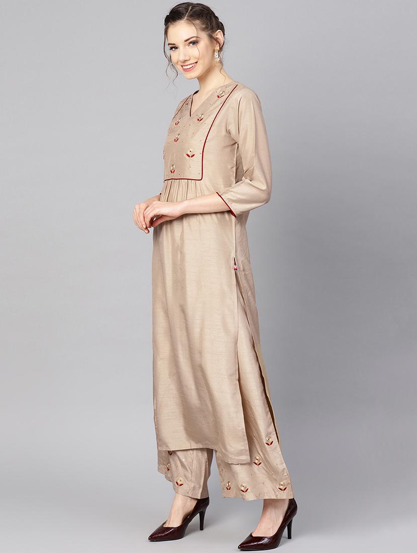 zari embroidered kurta with palazzo set - 16645739 - Zoom Image - 2