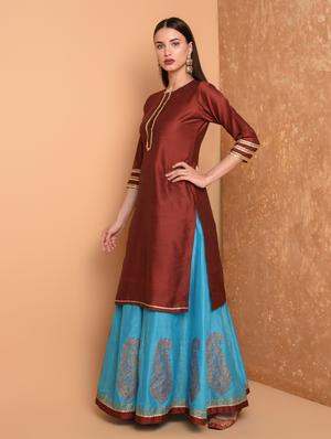 gold printed kurta skirt with dupatta set - 16645775 - Standard Image - 2