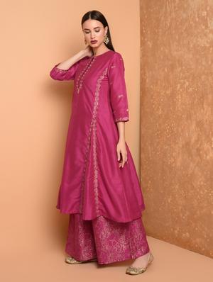 gold printed kurta skirt with dupatta set - 16645780 - Standard Image - 2