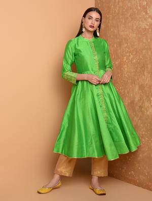 embroidered solid kurta with pant set - 16645788 - Standard Image - 2