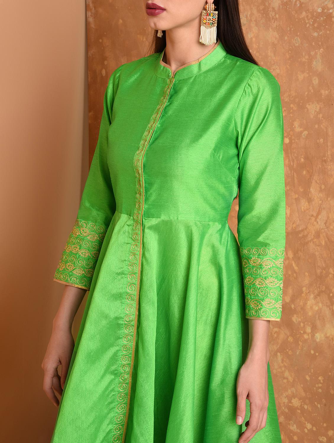 embroidered solid kurta with pant set - 16645788 - Zoom Image - 5