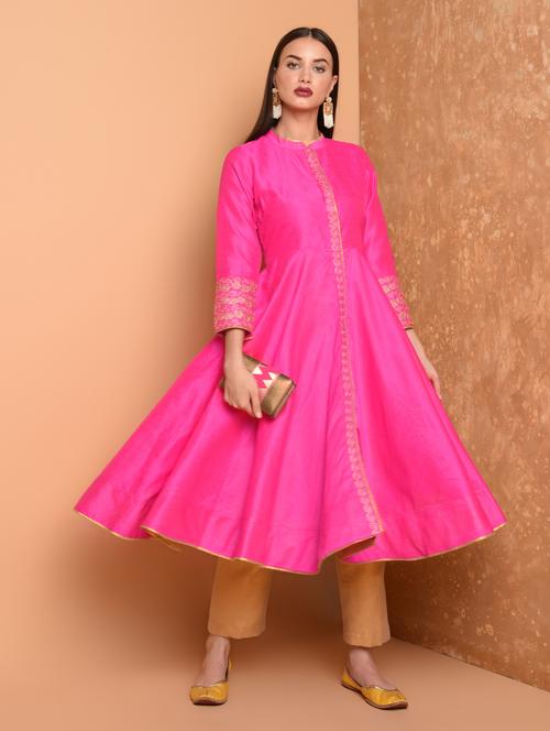 embroidered solid kurta with pant set - 16645789 - Standard Image - 1