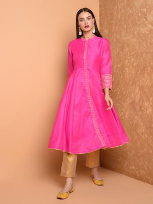 embroidered solid kurta with pant set - 16645789 - Standard Image - 2