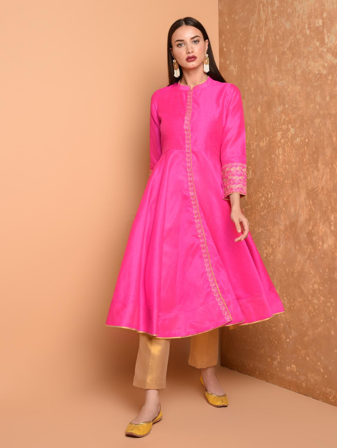 embroidered solid kurta with pant set - 16645789 - Zoom Image - 2