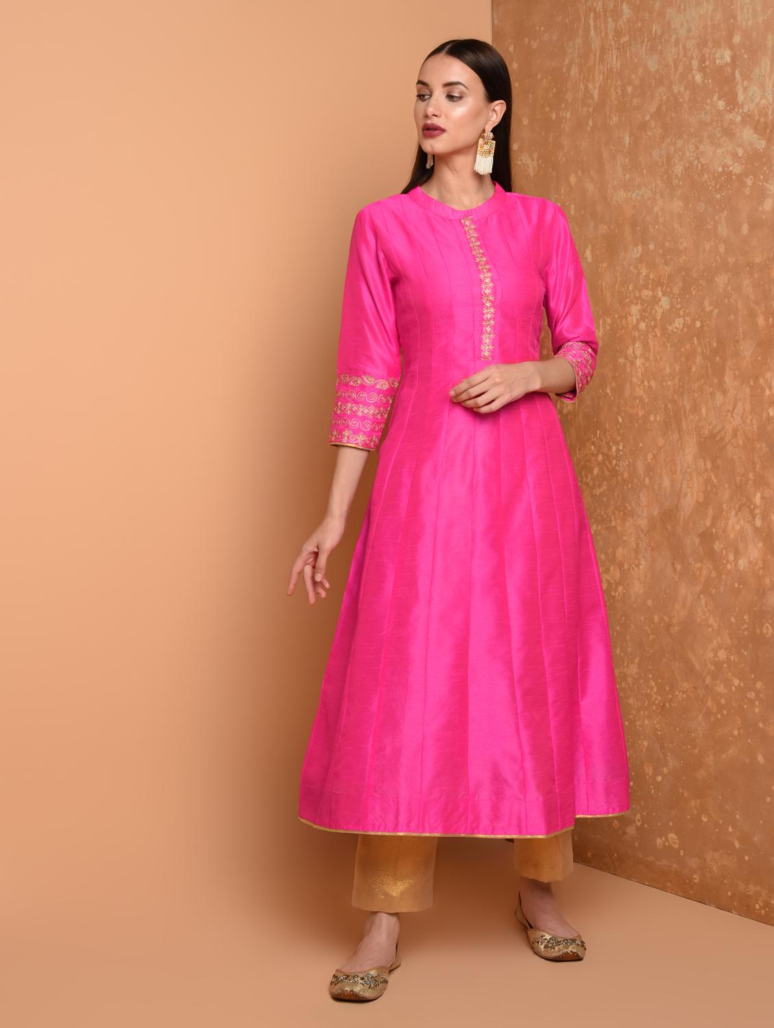 embroidered kalidaar kurta with pant set - 16645791 - Zoom Image - 2