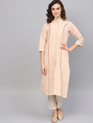 contrast piping straight kurta - 16645940 - Standard Image - 2