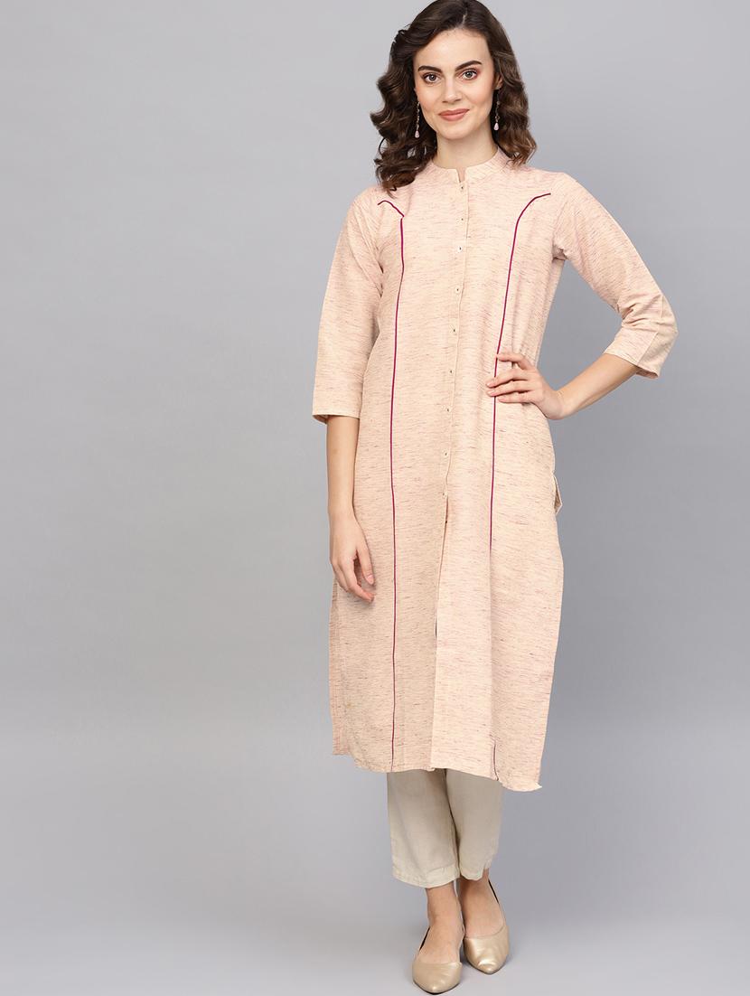 contrast piping straight kurta - 16645940 - Zoom Image - 2