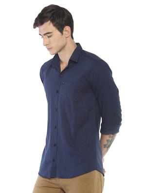 navy blue solid casual shirt - 16646193 - Standard Image - 2