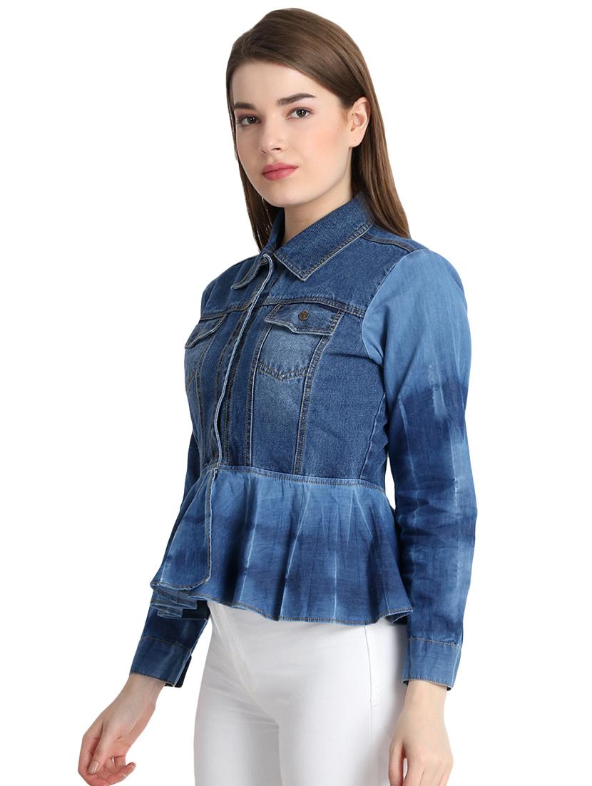 long sleeved denim peplum jacket - 16648665 - Zoom Image - 2