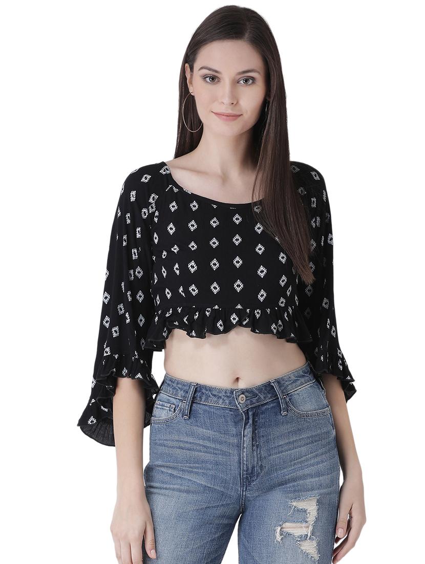 tie up back gathered crop top - 16649473 - Zoom Image - 2