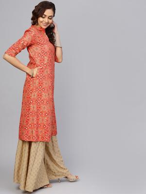 ikat foil print a-line kurta - 16649938 - Standard Image - 2