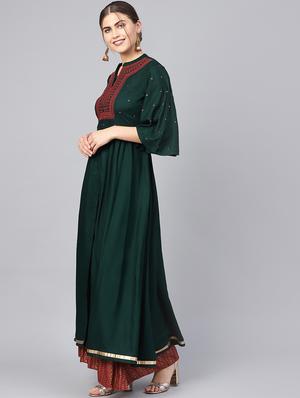 yoke embroidered high slit kurta - 16649940 - Standard Image - 2