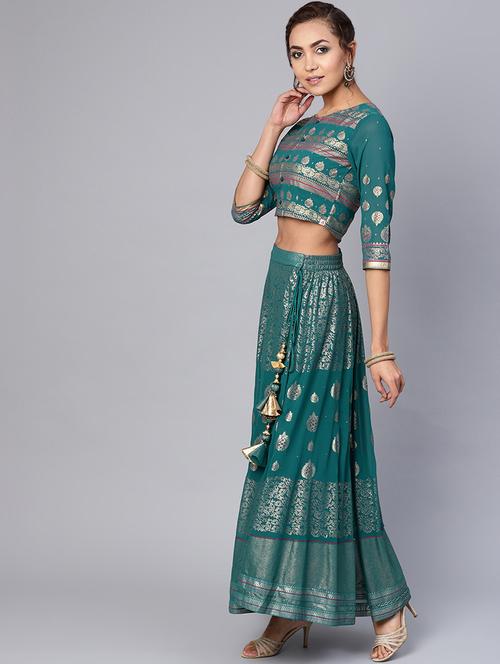 foil print flared skirt - 16650189 - Standard Image - 1
