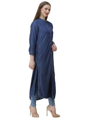 denim solid straight kurta - 16650768 - Standard Image - 2