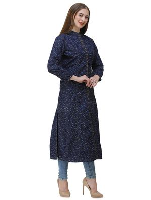 polka dots denim straight kurta - 16650770 - Standard Image - 2